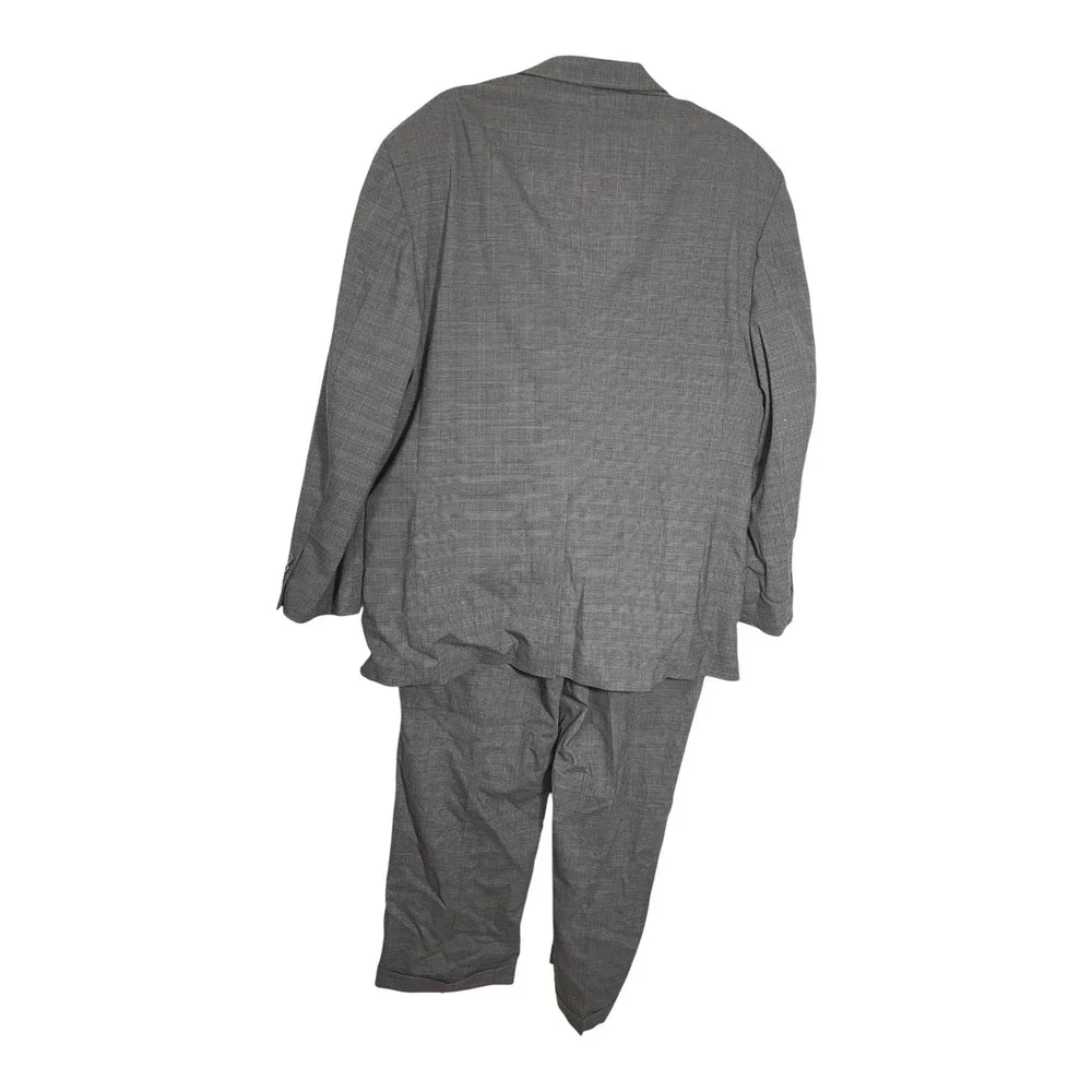 Haggar Black Label 46R 38x29 Grey Suit Set Glen Plaid Wool Blend Blazer Trousers